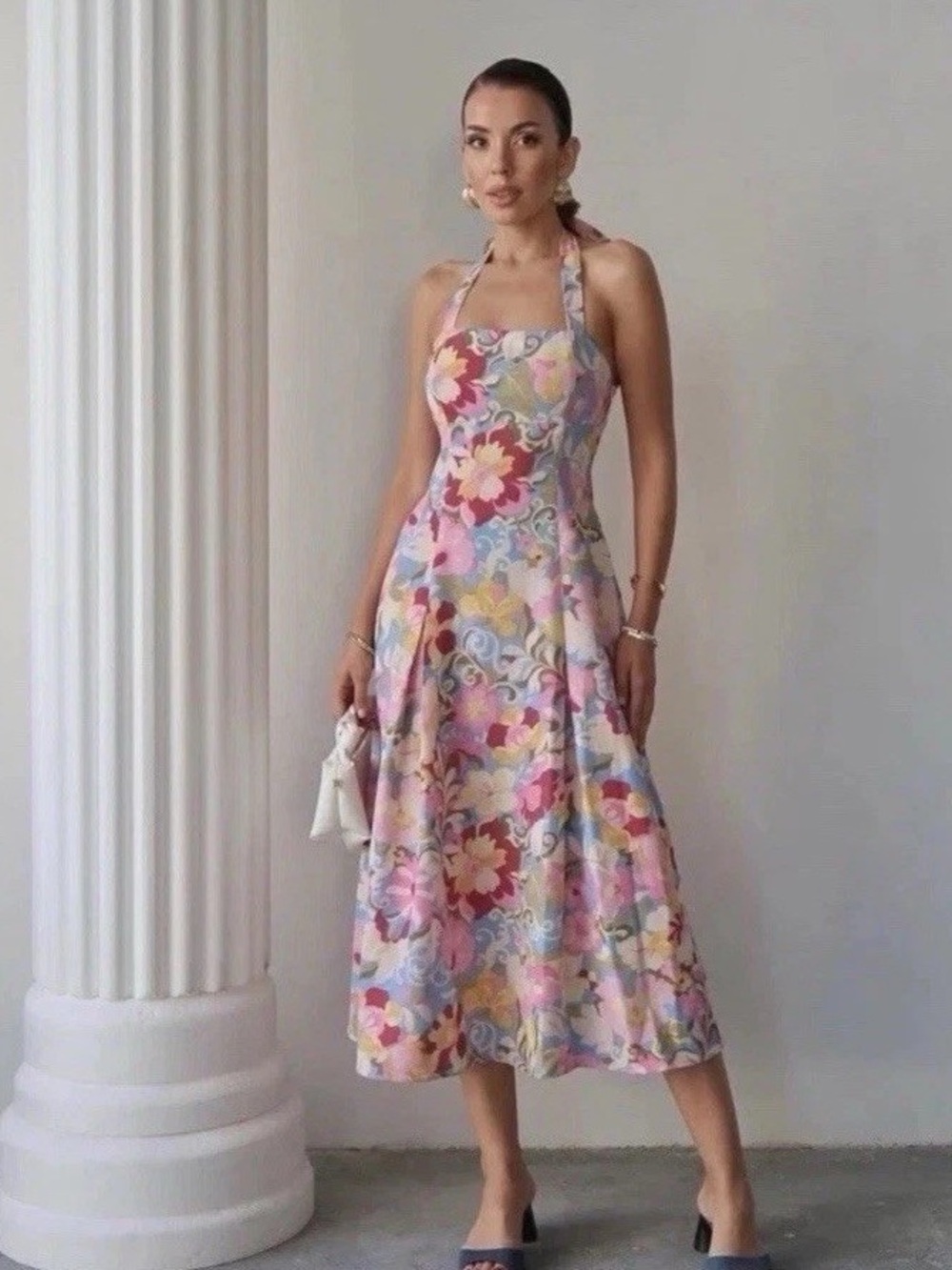 ZARA PRINTED LINEN MIDI DRESS